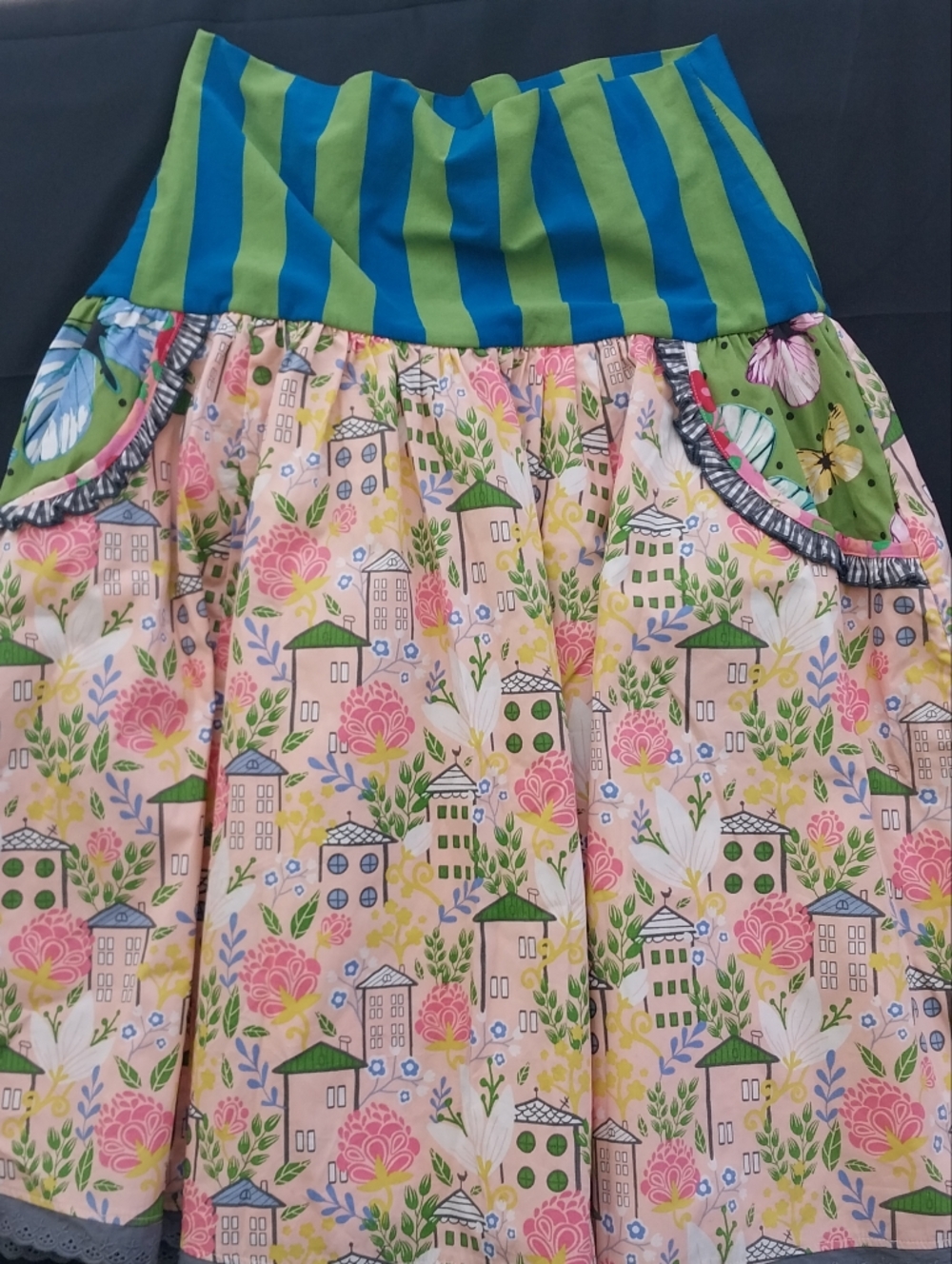 Matilda Jane Homeward Bound Print Skirt with Striped Waistband NWT